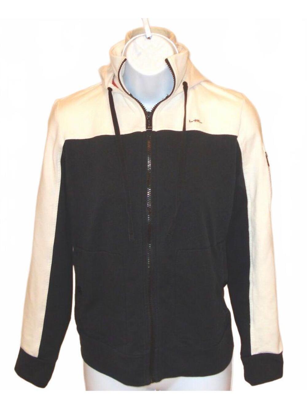 Lauren Active Ralph Lauren Petite Black & White W/ Red Light Hooded Jacket Sz L